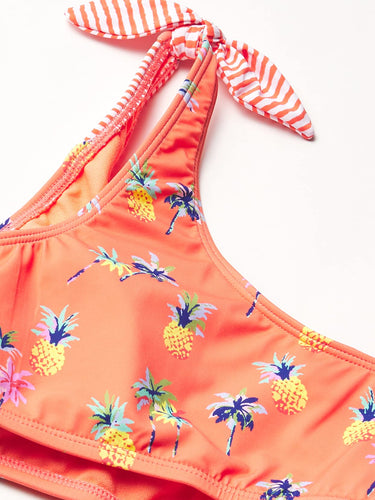 HOBIE GIRL'S One Shoulder Bralette and Sash Hipster Swimsuit Set Coral Hobie