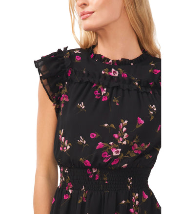 CeCe Ruffle Midi Dress with Smocking Rich Black LG CeCe