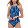 Profile by Gottex Women's Standard Malaku High Neck One Piece, Navy/White, 38 Profile by Gottex
