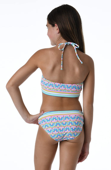 Hobie Girls Hi Neck Crop Bra Bikini Top & Banded Bottom Swimsuit Set, 10
