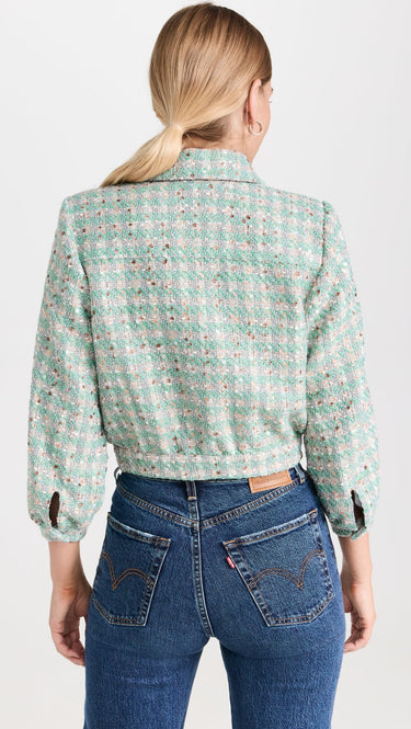 L'AGENCE Women's Bridges Crop Jacket, Neutral/Sage Multi Tweed, Size 6