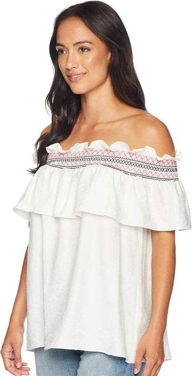 CeCe Off The Shoulder Ruffled Top with RIC Rac Trim New Ivory XS CeCe