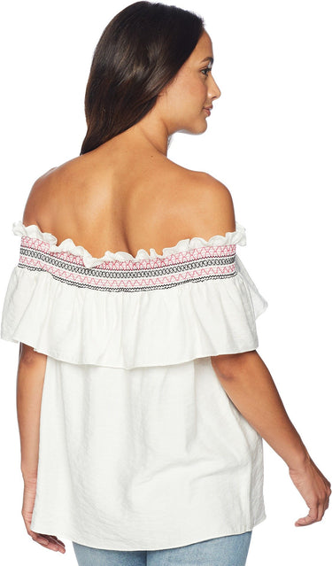CeCe Off The Shoulder Ruffled Top with RIC Rac Trim New Ivory XS CeCe