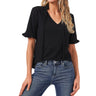 CeCe Short Sleeve Ruffled Knit Top w/Tie Rich Black MD CeCe