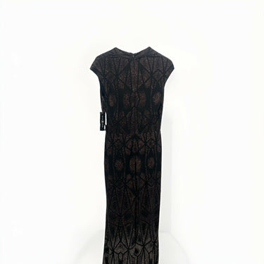 Betsy & Adam Evening Gown Black Rose Gold Glitter Geometric Maxi Dress 10 Betsy & Adam