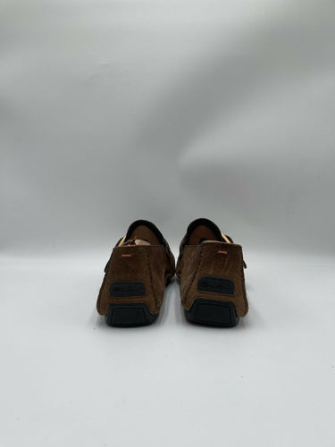 Santoni Barbados suede driver loafers in brown with a single buckle Size 9US