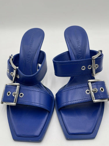 Alexander McQueen 100mm Buckled Leather Sandals electric blue leather Size 38.5 Alexander McQueen