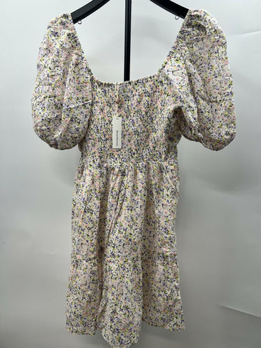 NWT Heartloom puff sleeve mini dress features a vibrant pastel floral Size L Heartloom