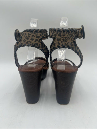 Madeline Girl Bruh Animal Print Block Heel Shoes Buckle Open Toe Size 8.5