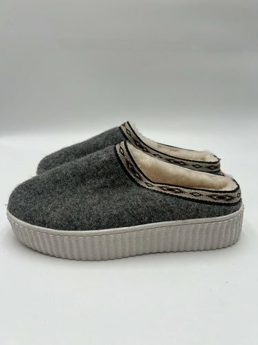 Religious Comfort Gray Wool Faux Fur Lined Platform Slippers Size 6