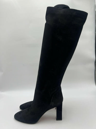 Aquazzura Black Suede Knee High Block Heel Boots Italy Womens Size 37