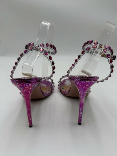 Aquazzura Tequila Plexi sandals vibrant pink metallic snake print Size 39