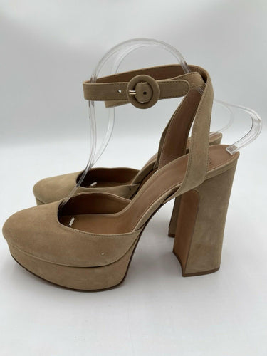 Alexandre Birman Vita Nut Beige Suede Ankle Strap Platform Pumps Size 39