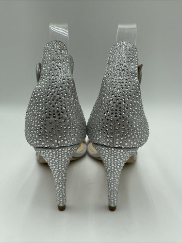 L'agence Vivienne Crystal Embellished Heel Sandals Silver Size 38.5