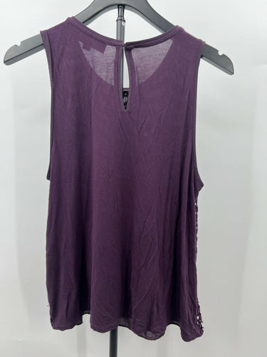 LOFT Blouse Womens L Purple Plum Crochet Lace Sleeveless Overlay Top L Large Loft