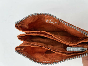 Kipling Pouch Wallet Orange Nylon Zip Tri-Fold Wristlet Clutch Small Kipling