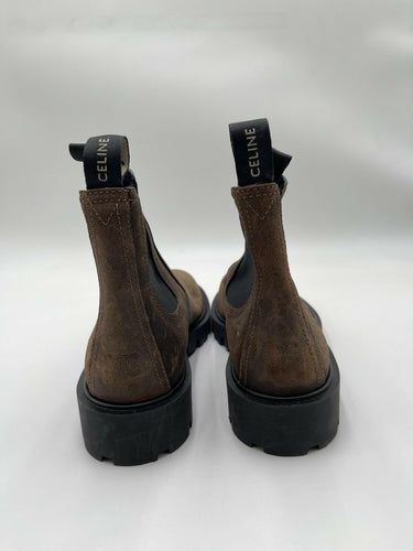 CELINE Nubuck Ankle Chelsea Boots in brown Leather Size 38.5