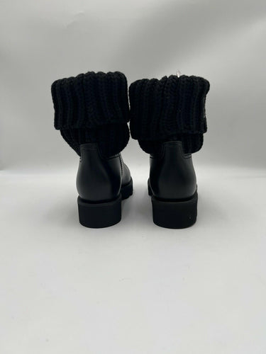 Women’s Moncler Ginette knit-cuff rubber rain boots in black Size 35 Moncler
