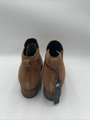 NWOB Sorel Evie Wedge Bootie Pull On Ankle Boot Suede Leather Tan Size 10.5