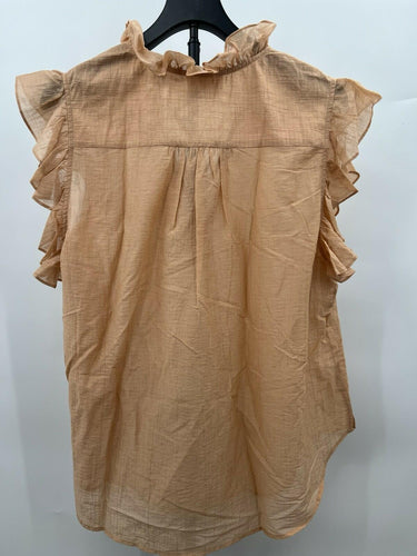 7 For All Mankind Top Peach Gauze Ruffle Sleeve Tie Neck Boho Blouse NWT XL
