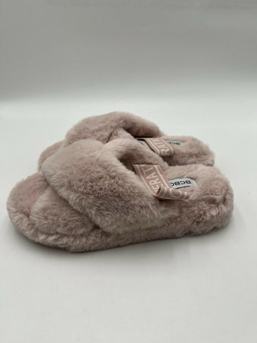 BCBG Generation Blush Faux Fur Cross Slides Size 6
