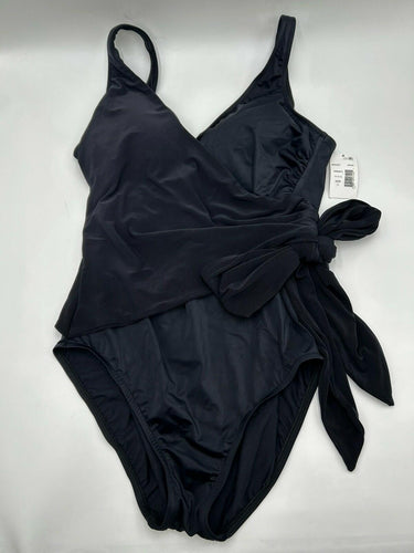 MagicSuit Woman’s sleek black wrap-front one-piece swimsuit tie knot Size 12 Magicsuit