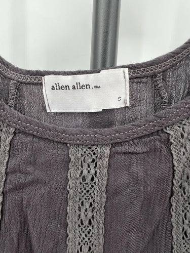 Allen Allen USA Womens Sleeveless Gauze Dress Gray Lace Trim Boho Beach - Size S