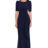Xscape Women's Long Evening Gown 3/4 Sleeves,Cascading Ruffle, Midnight, 6 Xscape