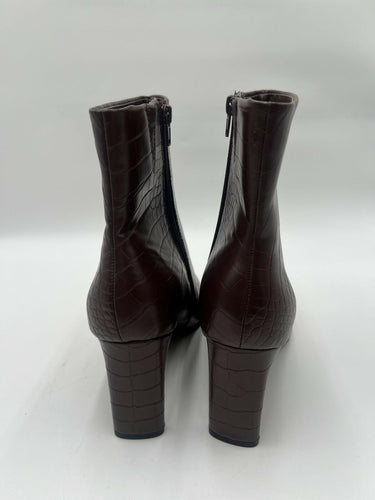 Alfani Terrie Croc Ankle Boots Brown Burgundy Block Heel Womens 11
