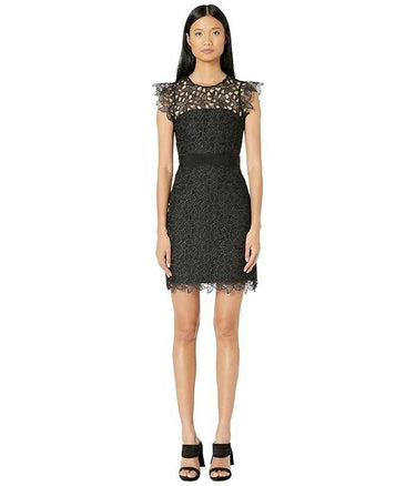 Milly Leila Floral Lace Illusion womans black Dress size 10