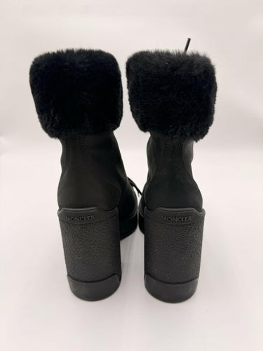 Women’s Moncler Claudia Faux Fur-Trimmed Nubuck Ankle Boot Size 38 Moncler