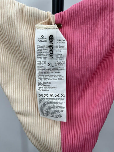Rip Curl Bikini Bottom Color Block Pink Cream Ribbed Cheeky XL RIP CURL