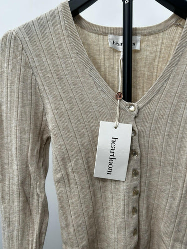 Heartloom ribbed knit Woman’s Tan Neck Tee Button Packed Size S Heartloom