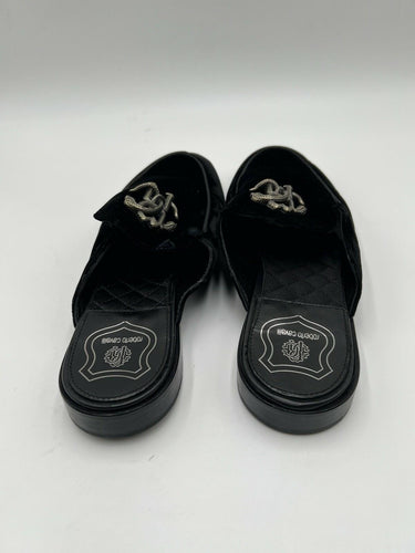 Roberto Cavalli mules black velvet gold-tone Mirror men Snake logo Size 43 Roberto Cavalli