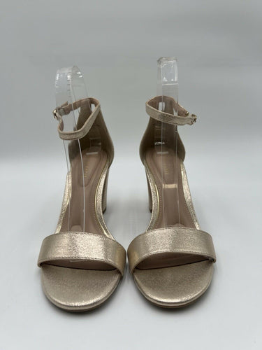 Kelly & Katie Womens Champagne Gold Sandals Block Heel Glitter Ankle Size 7 M
