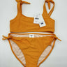 Cotton On Woman’s orange ribbed two-piece bikini set tie-shoulder straps Size 16 Cotton On