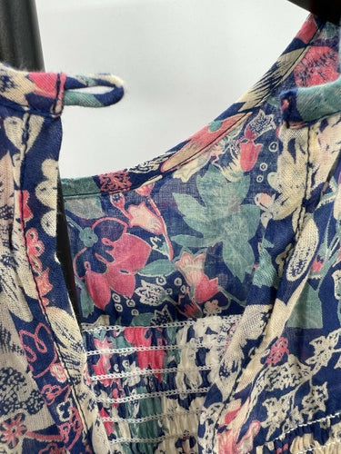 Banjanan Women's Maxi Dress Navy Floral Smocked Ruffle Tiered Sleeveless L Banjanan