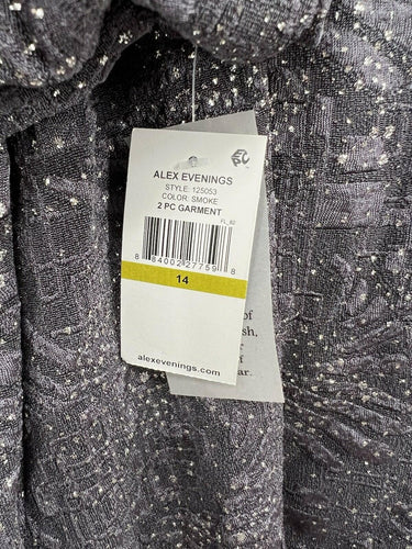 Alex Evenings 2 Piece Dress Jacket Set Long Formal Smoke Glitter 14 Alex Evenings