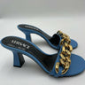 Women’s Versace Medusa Chain mid-heel leather mules in sky blue Size 37 Versace