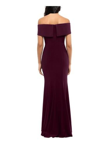 Xscape Long Over-The-Shoulder Dress Wine 8 Xscape