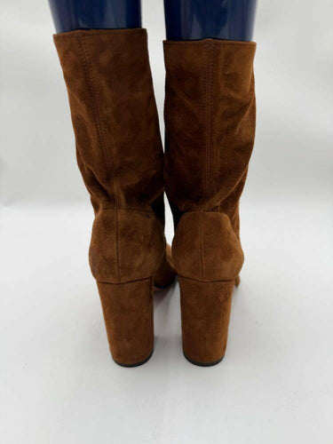 Aquazzura Boogie 85mm Brown Suede Round Toe Block Heel Ankle boots Size 38.5