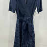 NWT Alex Evenings Navy 3D Floral Rosette Wrap Belted Evening Gown Size 8 Alex Evenings