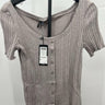 Vero Moda Top Ribbed Button Front Scoop Neck Short Sleeve Taupe Ash NWT - M VERO MODA