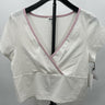 Abound Top Ivory Pink Trim Surplice Wrap Cropped T-Shirt Baby Tee L Abound