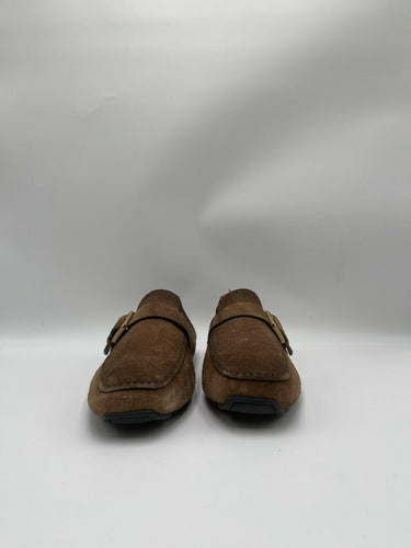 Santoni Barbados suede driver loafers in brown with a single buckle Size 9US