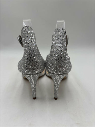 L'agence Vivienne Crystal Embellished Heel Sandals Silver Size 40