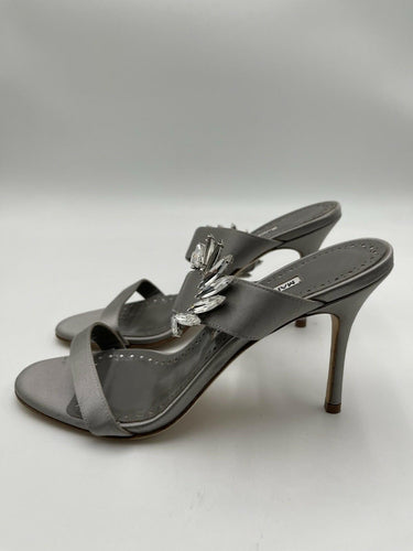Manolo Blahnik Chivela crystal-embellished satin 90mm sandals Size 38 Manolo Blahnik