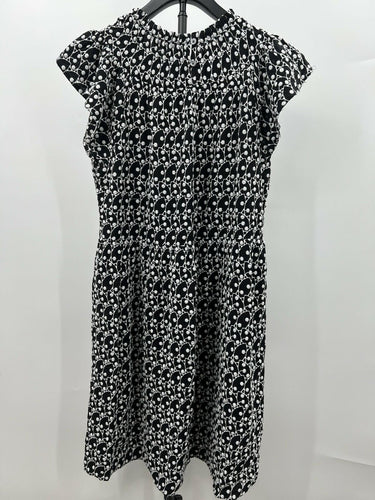 LOFT Dress Womens Black White Embroidered Eyelet Ruffle Sleeve Dress Petite MP LOFT