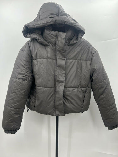 One&Only Womens Cropped Puffer Jacket Hooded Chocolate Size M