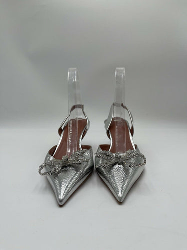 Amina Muaddi Rosie 60 slingback pumps in silver crystal bow Heels Size 37.5